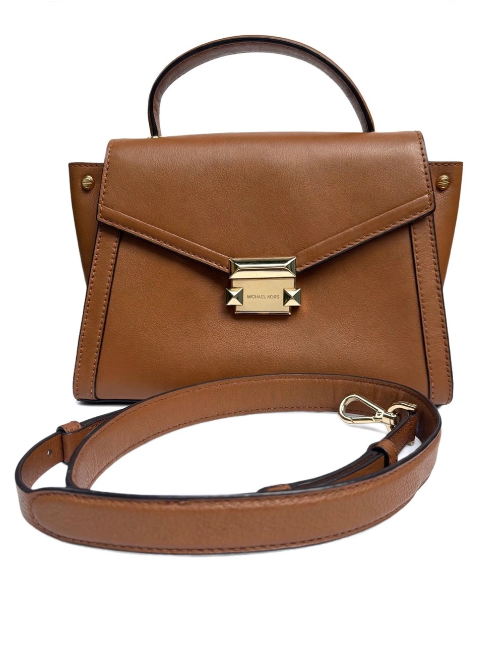 Michael Kors Whitney Small Acorn Pebbled Calfskin Leather Gold Lock Satchel Cros